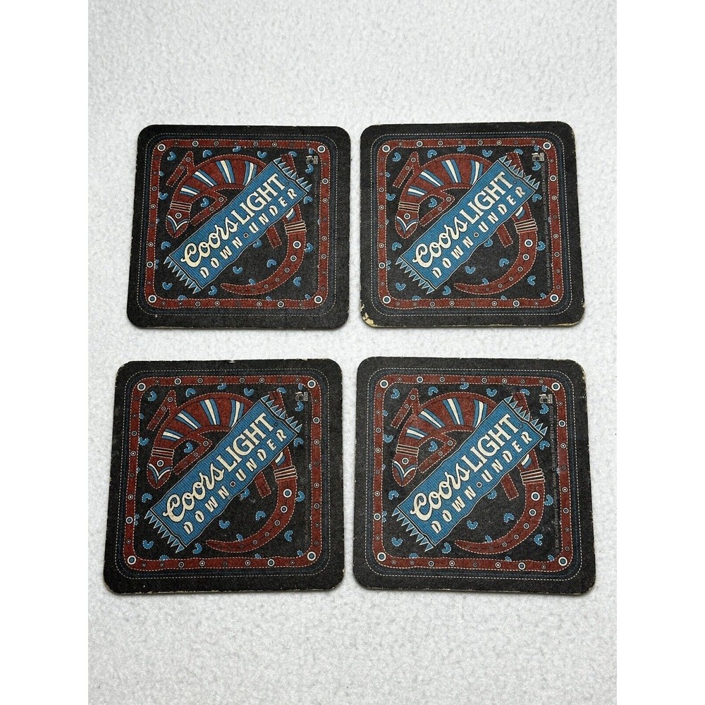 COORS LIGHT DOWN UNDER AUSTRALIA 1996 4 INCH SQUARE BEER COASTER Lot Of 4 Lizard